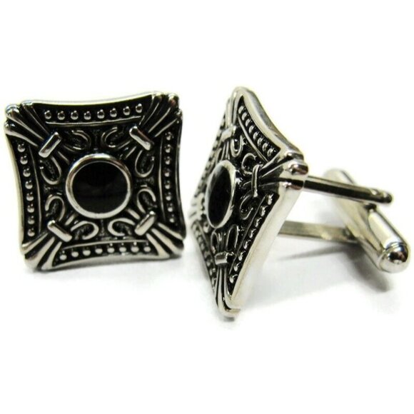 Cufflinks Square Black Onyx Unique Design Tux Shirt Dress Suit Vintage - Picture 1 of 9